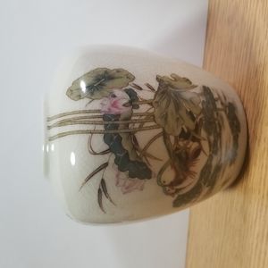 Vtg Asian Love Birds Mandarin Ducks In Lotus Summer Garden Small Vase